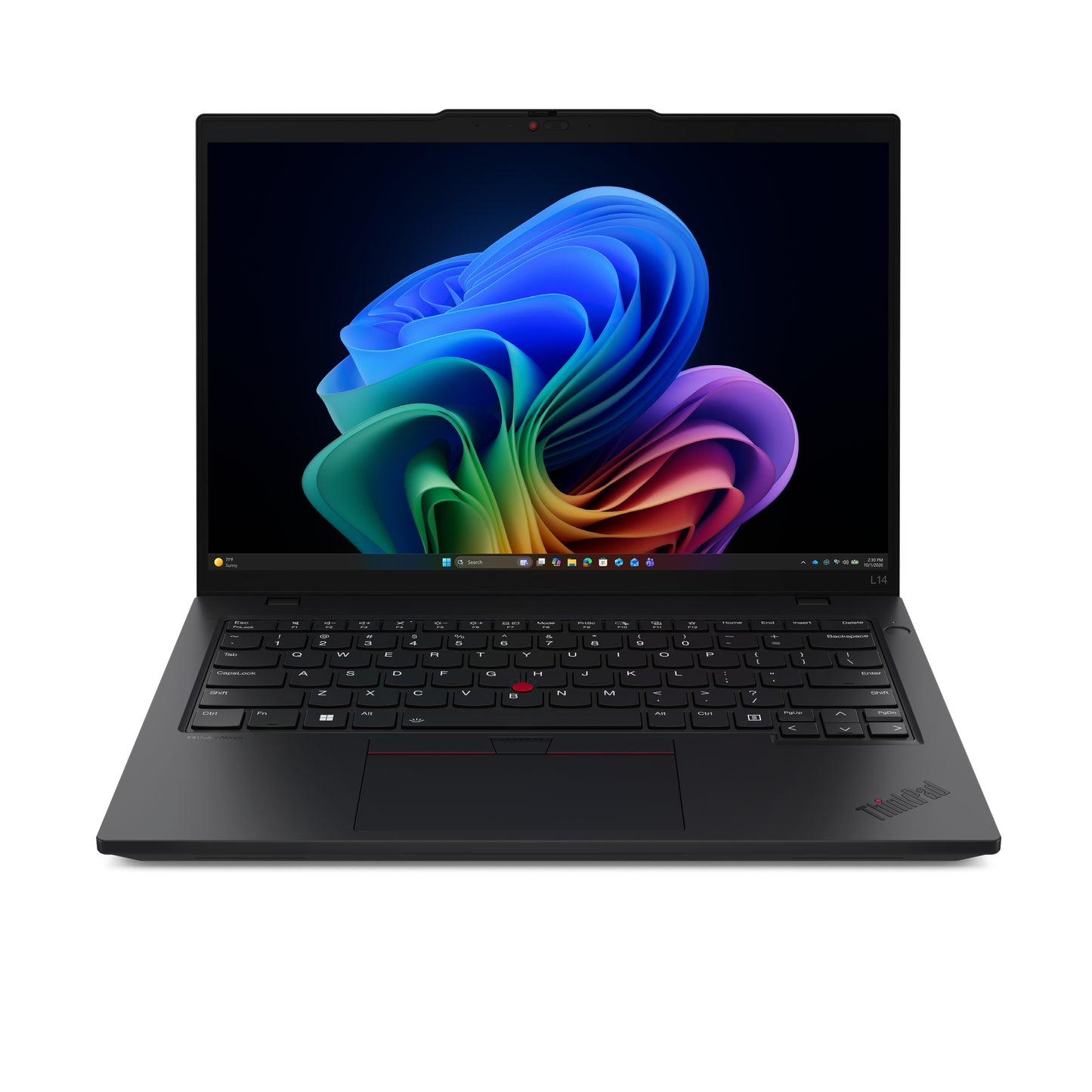 Black Lenovo ThinkPad L14 Gen 7 laptop with sleek minimalist design red trackpoint and Core Ultra 5 processor
