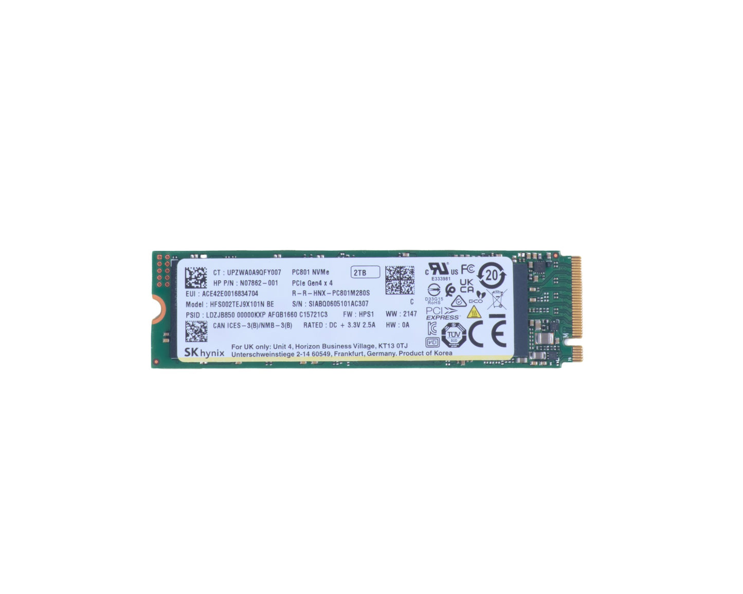 HPE B8BD7AA | G1 Series NVMe M.2 SSD, 2TB, PCIe Gen4 x4 (2280)
