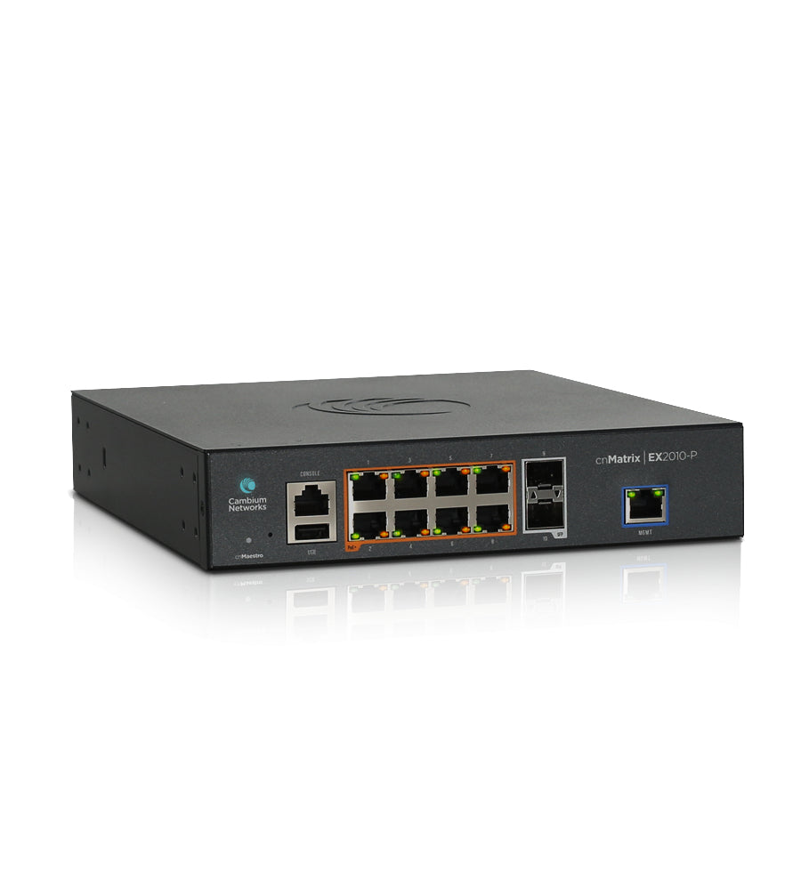 Cambium Networks MX-EX2010PXA-N | cnMatrix EX2010-P 8 x 1GbE PoE Ports, 2 x SFP Uplinks, 1U Switch