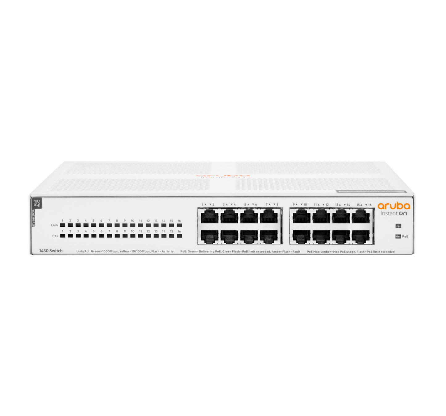 Aruba Instant On Instant On R8R48A#ABG | 1430 16-Port Gigabit PoE Switch, 124W, Unmanaged, Layer 2