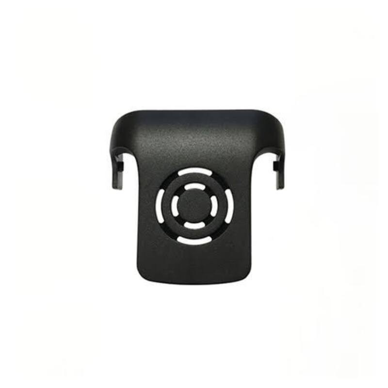 Back of Yealink W56H-BELTCLIP belt clip with black plastic rearview camera cover and circular vent