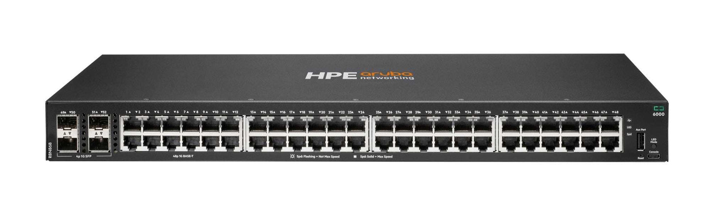 Aruba R8N86B | CX 6000 48 x 1GbE Switch, 4 x 1Gb SFP Uplinks, AOS-CX