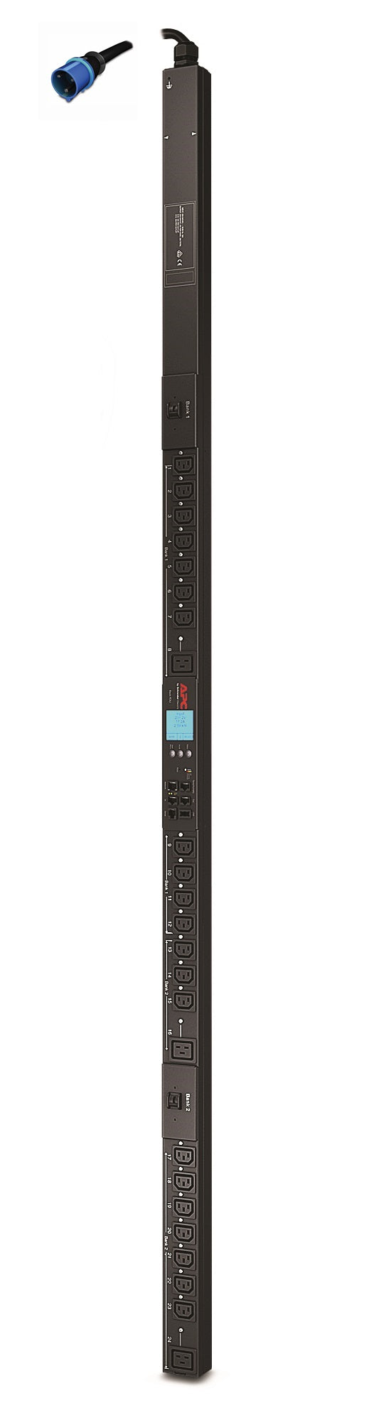 APC AP8953 black metal rack PDU with outlets and blue LED display