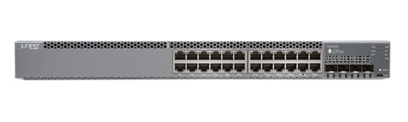 Juniper EX3400-24T | EX3400 Series 24 x 1GbE Ports, 4 x 10GbE SFP+ Uplinks, 1U Switch