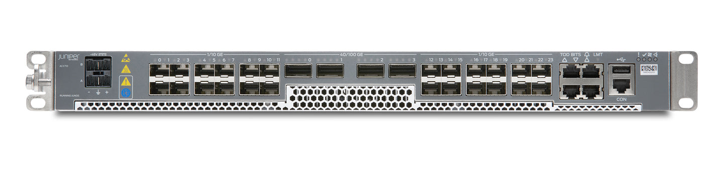 JUNIPER ACX710DC | 320mm ACX710 DC Router with 24 SFP+ and 4 QSFP28 Ports, 1RU, DC Power Supply