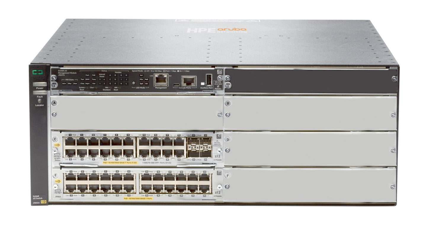 Aruba JL003A | 5406R 44GT PoE+ 4SFP+ L3 Switch, 44 PoE+ Ports, 4 SFP+ Uplinks