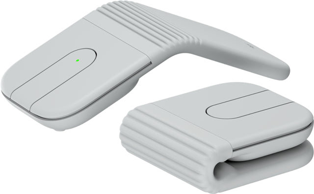 Logitech 910-007632 mobi fold ultra-portable wireless mouse off white plastic with textured grip and green power light
