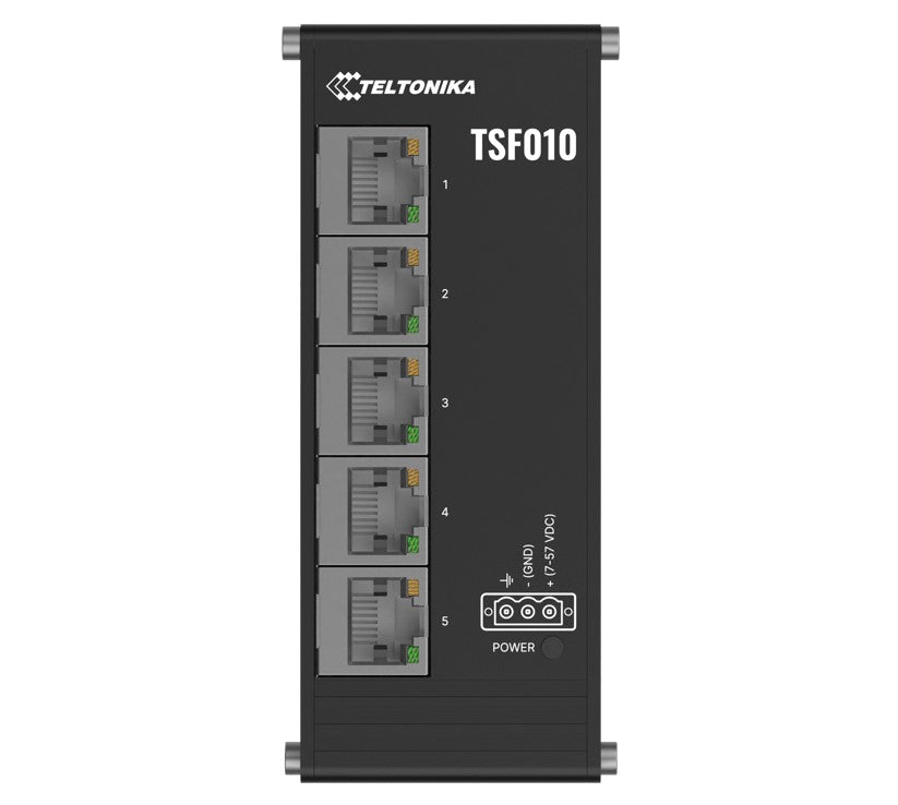 Teltonika TSF010010000 | TSF010 Flat Ethernet Switch, 5-Port, 3-Pin, 7-57 VDC, No PSU