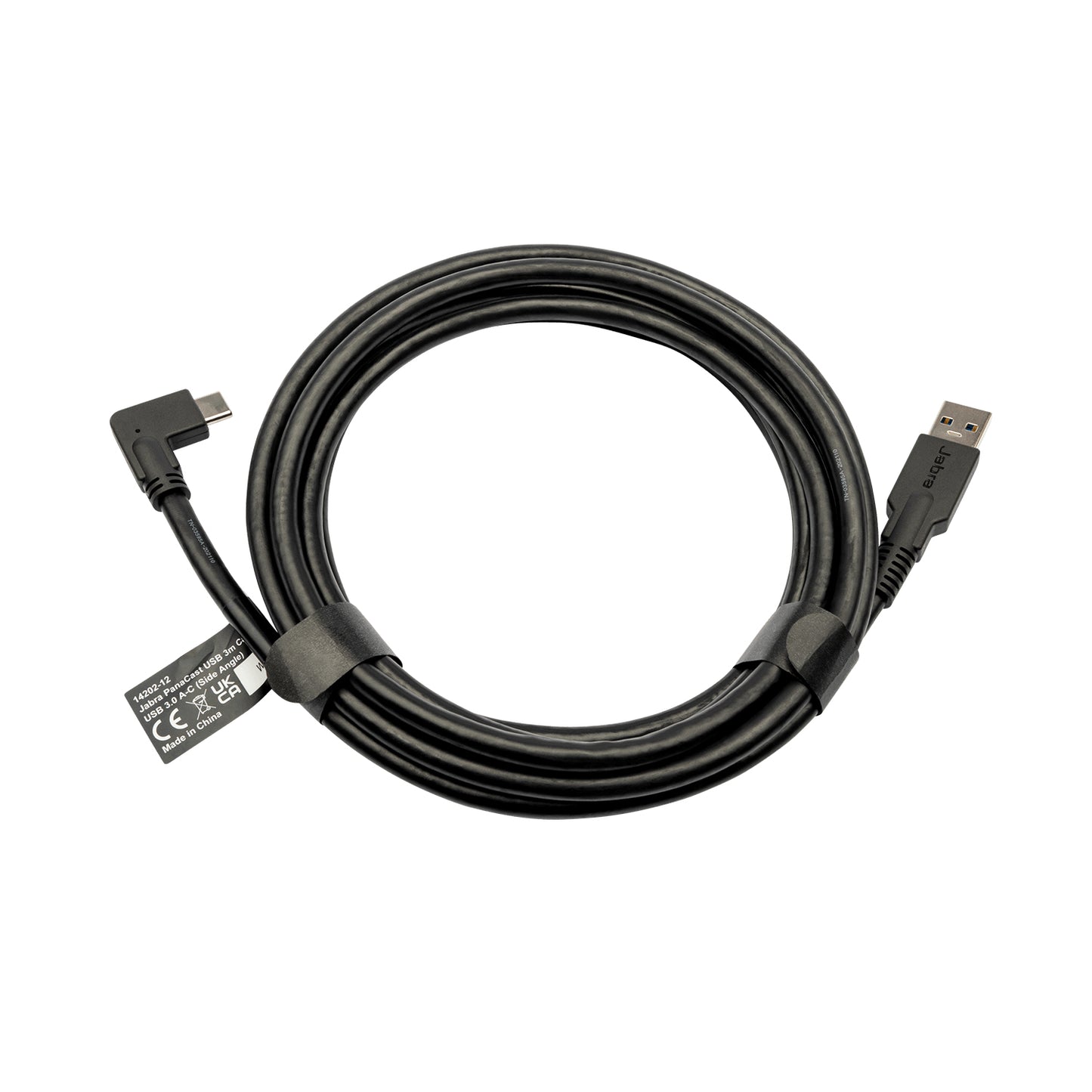 Black Jabra 14202-12 PanaCast replacement USB-A 2.0 to USB-C cable with angled connector and molded plastic housing