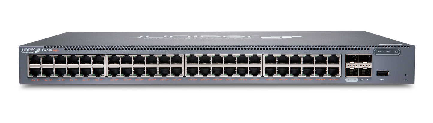 Juniper EX4000-48P | EX4000 Series 48 x 1GbE PoE+ Ports, 4x10G SFP+ Uplinks, 1U Switch