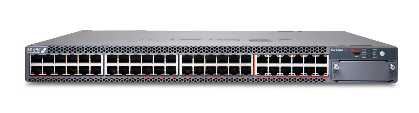 Juniper EX4400-48MXP | EX4400 Series 12 x 10G, 36 x 2.5G Multigigabit Ports, 2 x 100G Uplink, 90W PoE, MACsec AES256, 2000W AC PSU