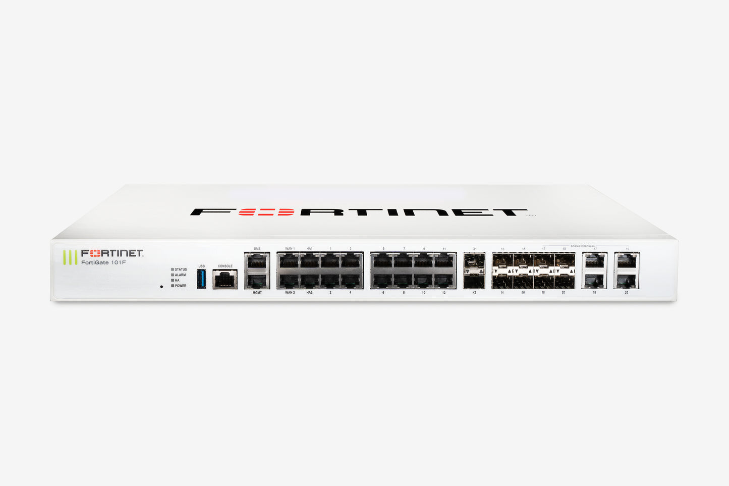 White Fortinet FortiGate-101F FG-101F-USG with 22 GE RJ45 ports, 4 SFP