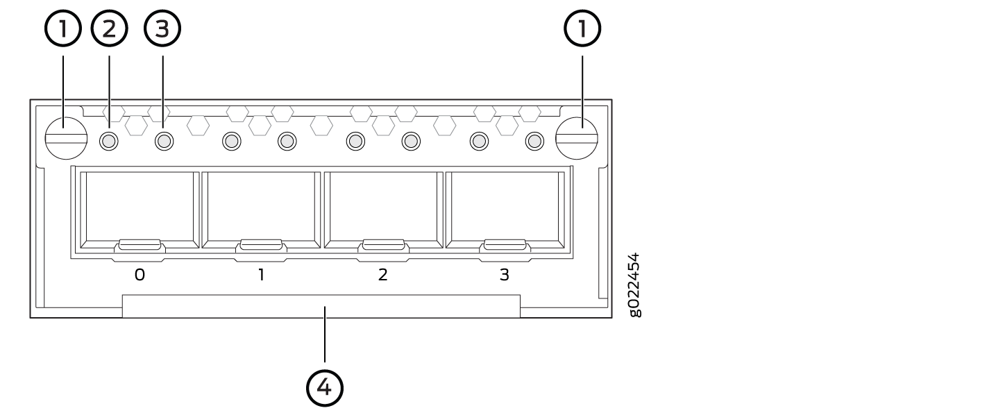 This is the back side of a white plastic modular telephone jack panel with four slots for juniper ex um 4sfpp mr uplink module