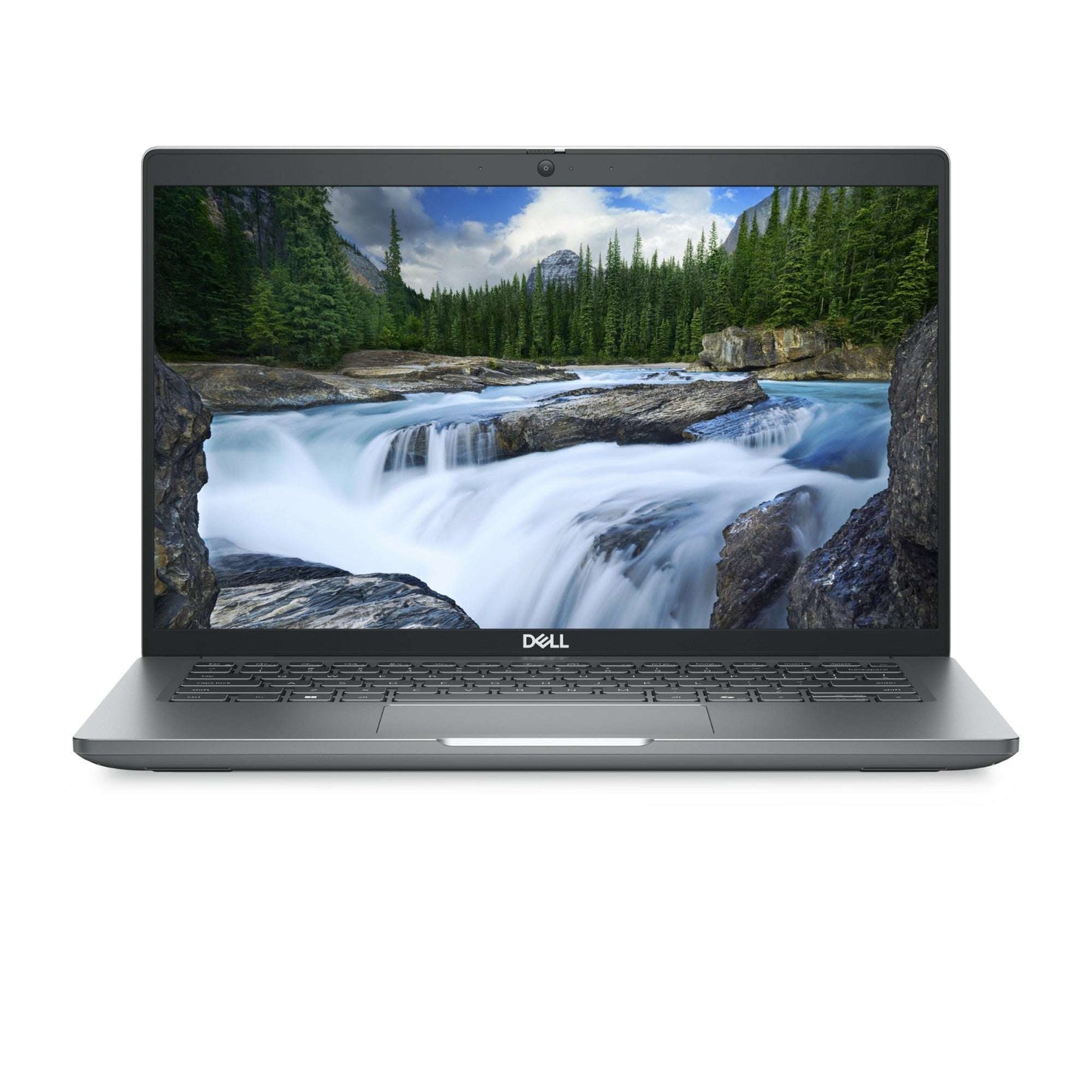 Dell Latitude 5450 14in laptop with Core Ultra 5, sleek silver design, vibrant waterfall screen