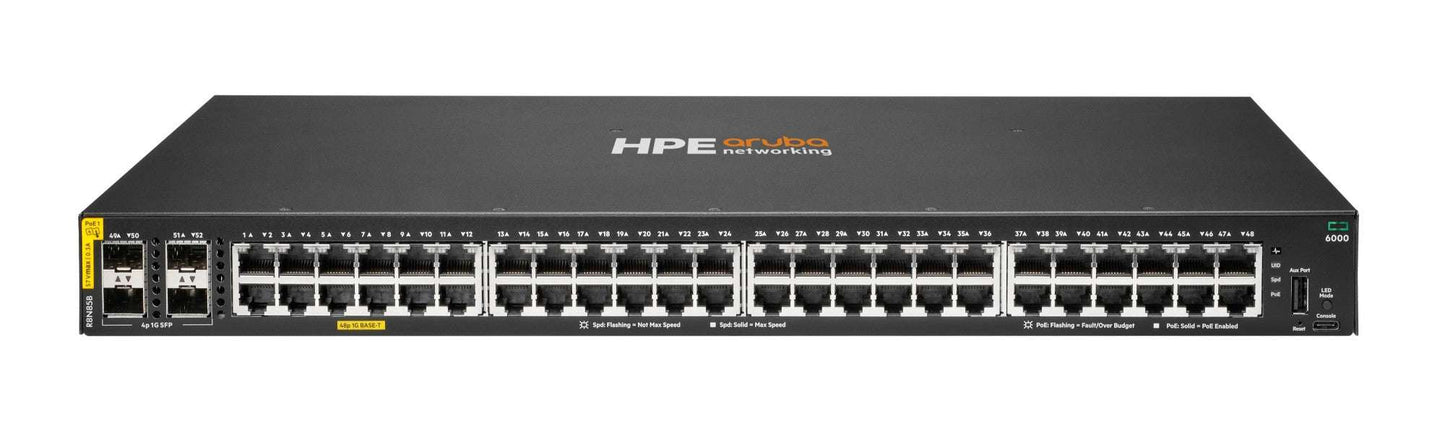 Aruba R8N85B | CX 6000 48 x 1GbE PoE+ (370W), 4 x 1G SFP