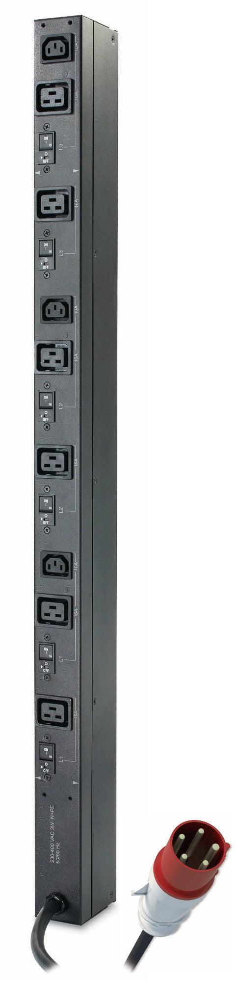 APC AP7555A | NetShelter Basic Rack PDU, Zero U, 22kW, 400V, (6) C19 & (3) C13 Outlets, Power Distribution