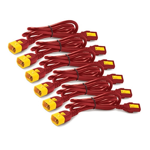 APC AP8706S-WWX340 | NetShelter Power Cord Kit 6-Pack, Locking C13 to C14, 1.8m, Red, Rack Power Distribution
