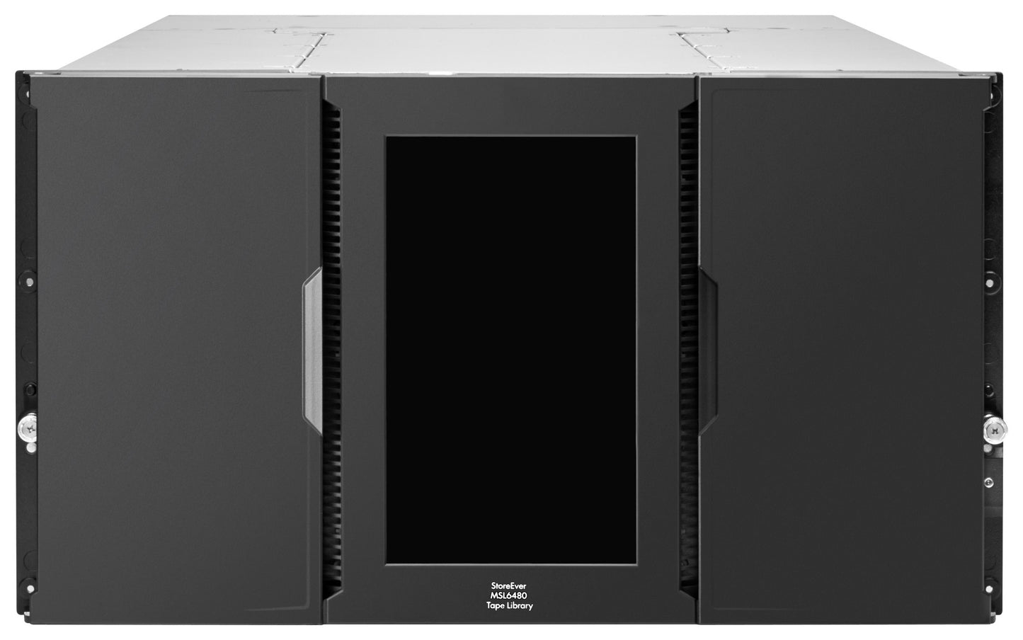 HPE QU626A StoreEver MSL6480 black metal rack with StoreEver 450a63 tape library screen