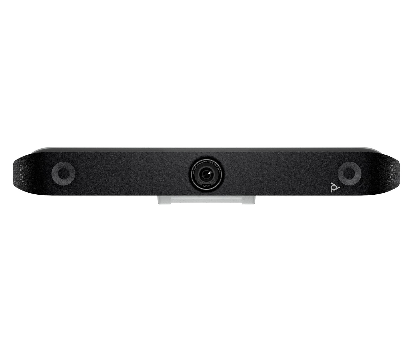 Black rectangular hp a09dbaa poly studio v52 usb video bar with central camera and sensors for small meeting rooms back view