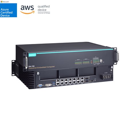 Moxa Black DA-780 computer with teal stripe, ports, DE-2-SATA bays