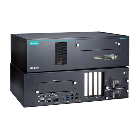 Moxa DA-820E-C5-H-T | IEC 61850-3 3U Rackmount Computer, 13th Gen Intel Core i5-1340PE, 4 GbE, 2 RS-232/422/485, 6 DI, 2 DO, 3 USB 3.0, 2 USB 2.0, 2 HDMI, VGA, M.2 M-key, 4 SATA, DA-PWR-150-HV, -40 to 70°C