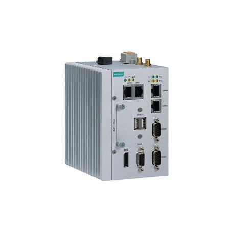 Moxa MC-1121-E2-T silver industrial embedded computer with ports and fins