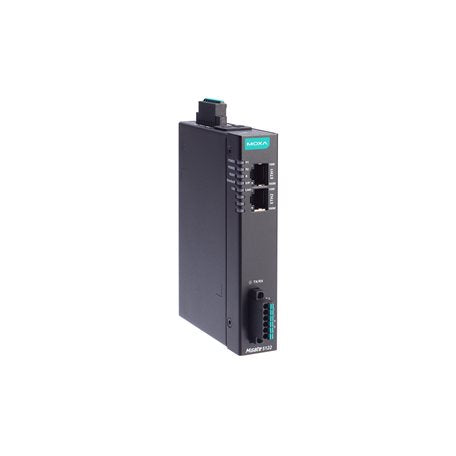 Moxa MGate 5122-T/KC CAN to EtherNet/IP gateway with teal branding and ports