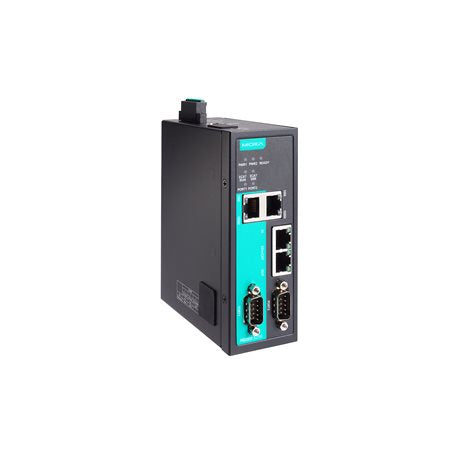 Moxa MGate 5216/KC EtherCAT gateway black switch with teal ports panel