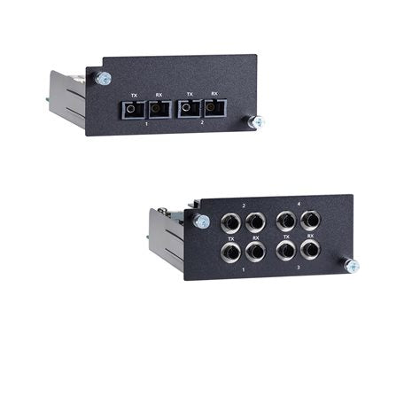 Moxa PM-7500-2GTXSFP back panel with 8-port black metal network interface