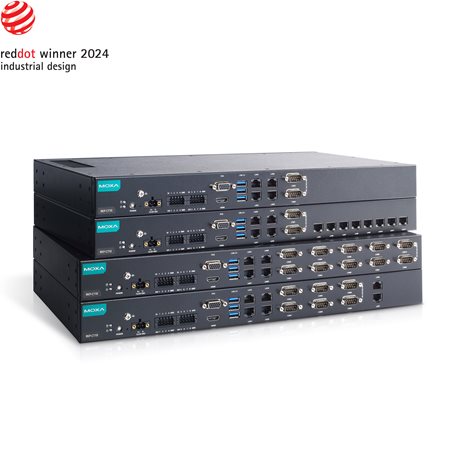 Moxa RKP-C110-C3-2HV-T rackmount PC with stacked black switches, teal branding