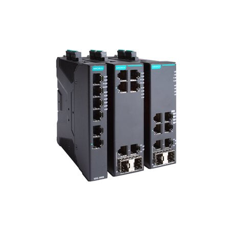 Moxa SDS-3006-T | Compact Industrial Smart Ethernet Switch, 6 10/100BaseT(X) Ports, Dual 12/24/48 VDC Power, -40 to 75°C, SDS-3006 Series