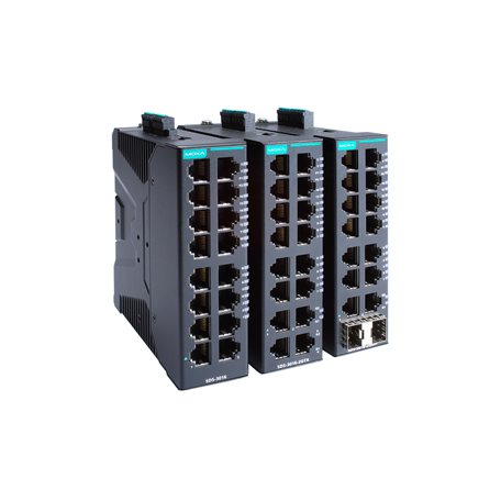 Moxa SDS-3016-T | Compact Industrial Smart Ethernet Switch, 16 10/100BaseT(X) Ports, Dual 12/24/48 VDC Power, -40 to 75°C, SDS-3016 Series