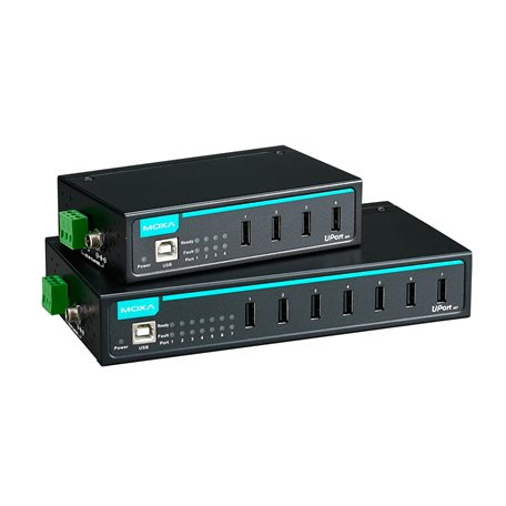 Moxa UPort 407-T w/o Adapter | 7-Port Industrial USB 2.0 Hub, -40 to 85°C, Rugged Design, No Power Adapter, UPort 404/407 Series