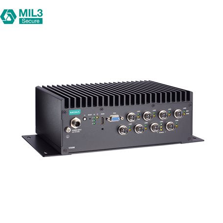 Moxa V3210-TL3-4L-CT-T | Industrial x86 Computer with Intel Core i3, 4 GbE, 4 Serial, 2 USB, HDMI, VGA, 2 SSD Slots, 24-110 VDC, -40 to 70°C