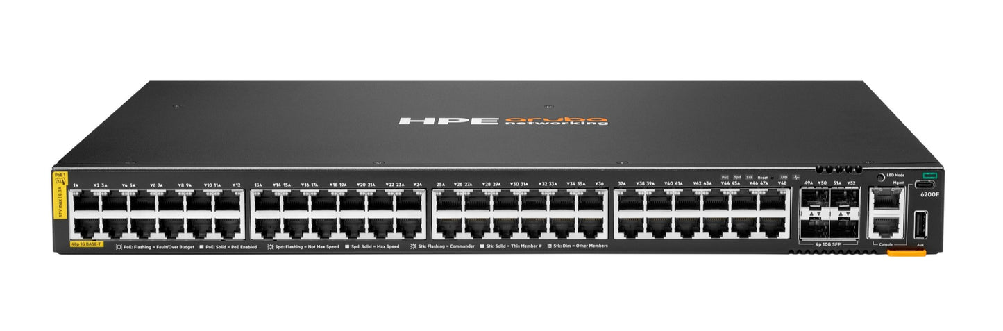Aruba JL728B | CX 6200F 48G PoE 4SFP+ 740W L3 Switch, 48 Port Gigabit, 1U