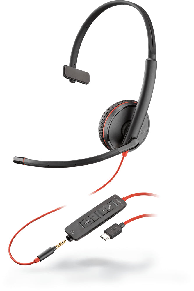 Poly 209750-201 | Blackwire C3215 USB-C & 3.5mm Mono Headset, Noise-Canceling
