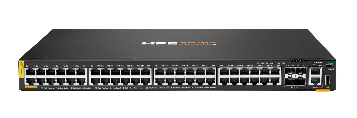 Aruba S0M85A | CX 6200F 48G PoE+ Switch, 48 x 1GbE Ports, 4 x SFP Uplinks, 740W