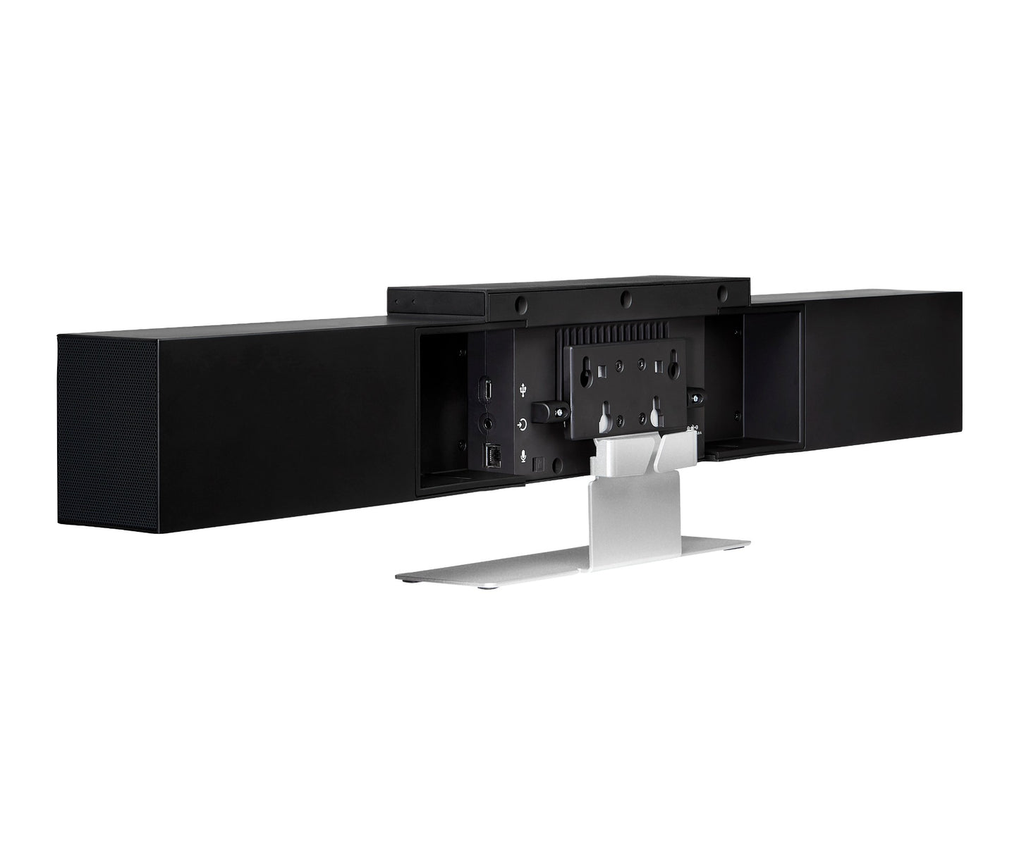 Poly 842D4AA Studio USB video bar with black sleek design and silver stand
