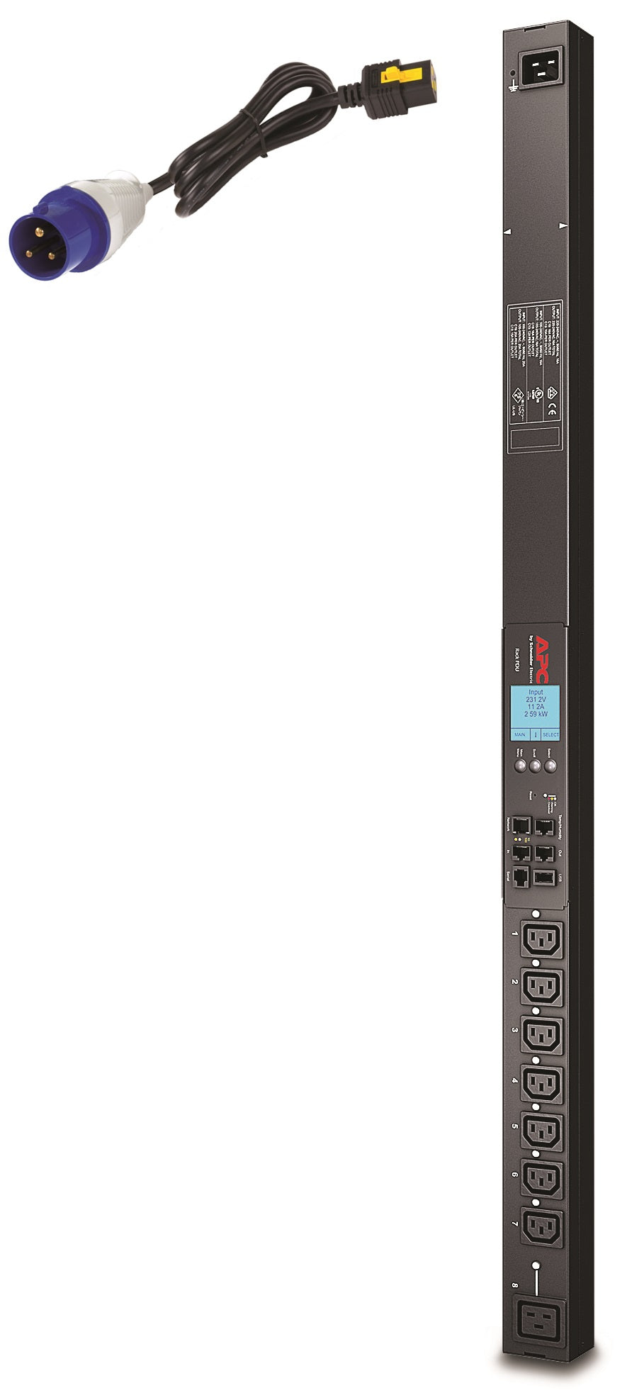 APC AP8958EU3 | NetShelter Switched Rack PDU 0U 16A 230V with 7 C13 & 1 C19 Outlets IEC309 Cord