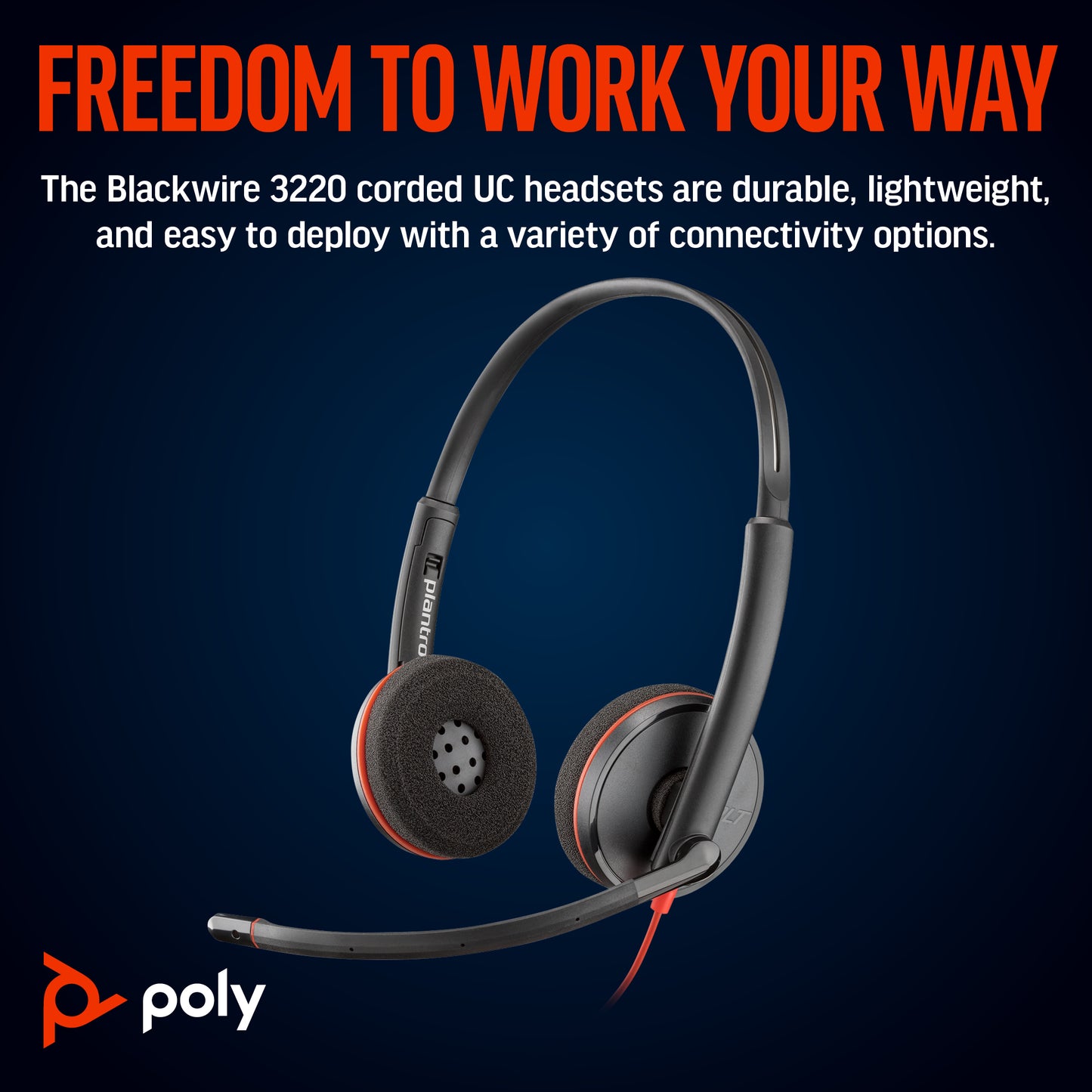 Poly 8X228AA | Blackwire 3220 Stereo USB-C Headset, USB-C/A Adapter