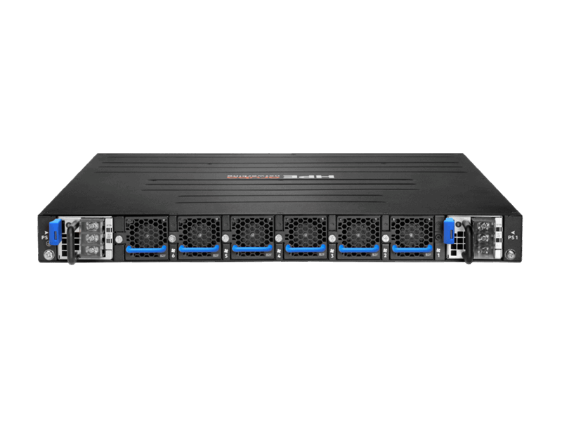 Aruba CX 8325P switch black rack with blue fans ports back-to-front airflow