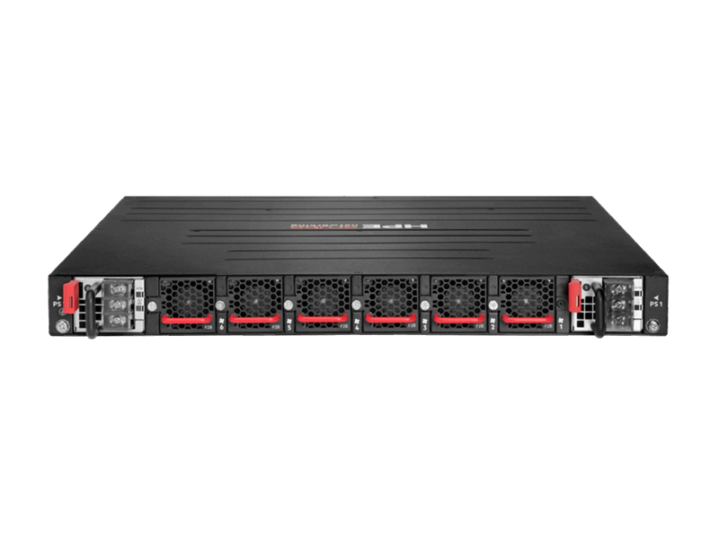 Aruba CX 8325P 100GbE switch rear black red rack with fans ports