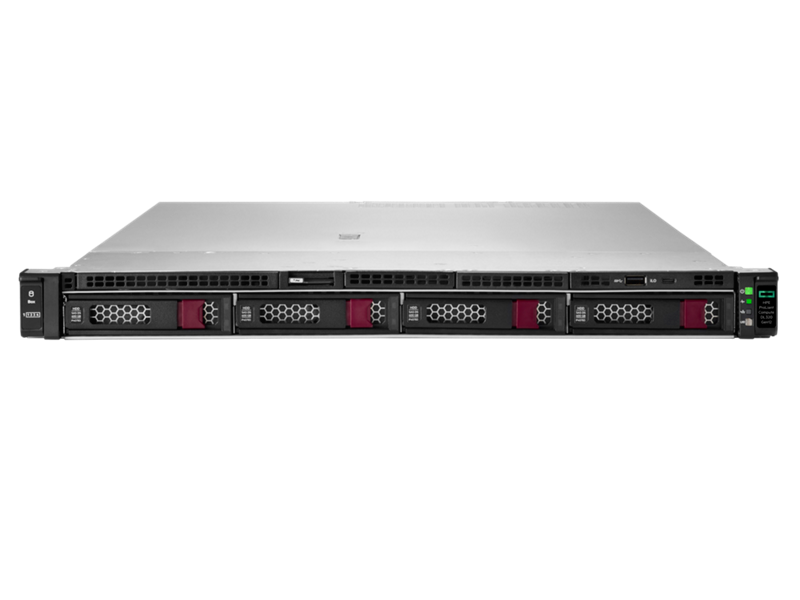 HPE ProLiant DL380 Gen10 server with black panel, red bays, honeycomb grilles