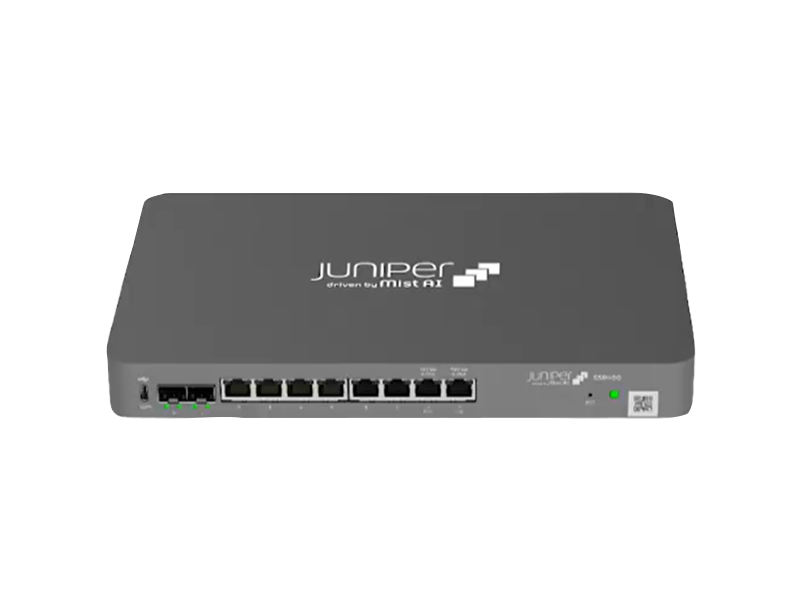 Gray juniper networks ssg-3025 wireless network security appliance with multiple ethernet ports and green power light shown from back