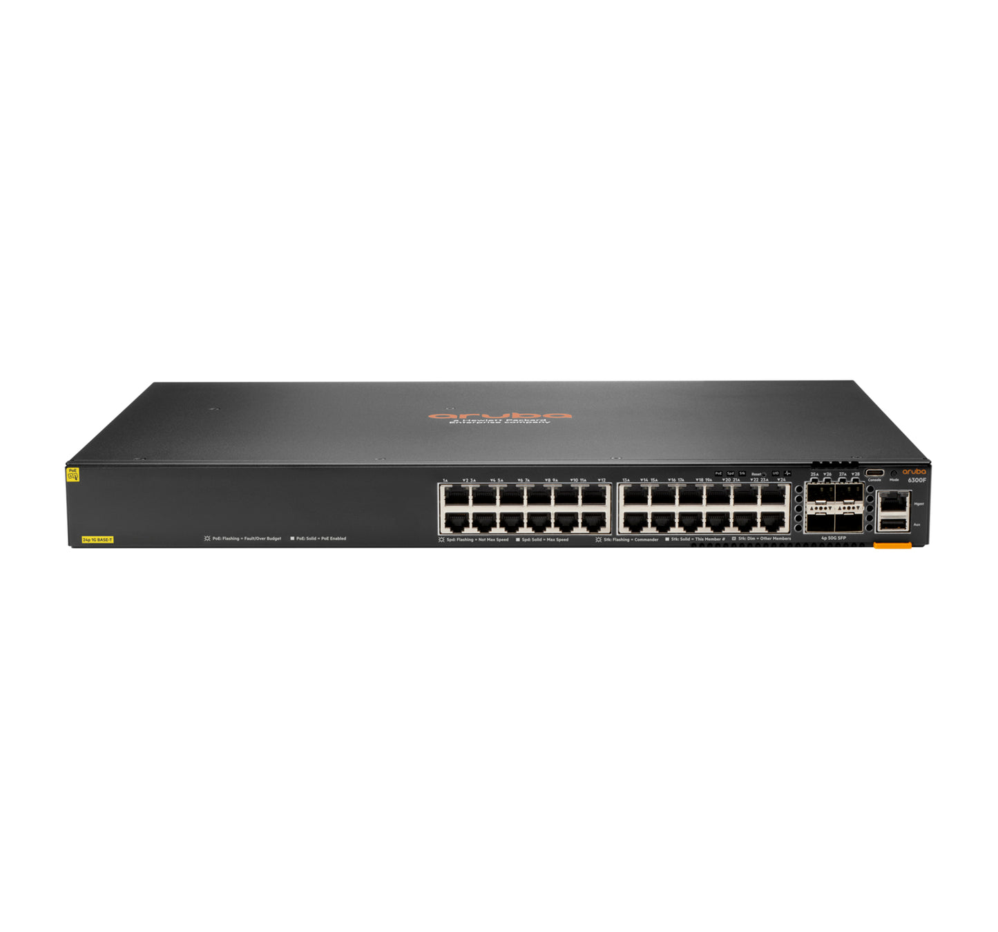 Aruba JL666A 6300F black 24-port 1GbE PoE L3 switch with USB ports