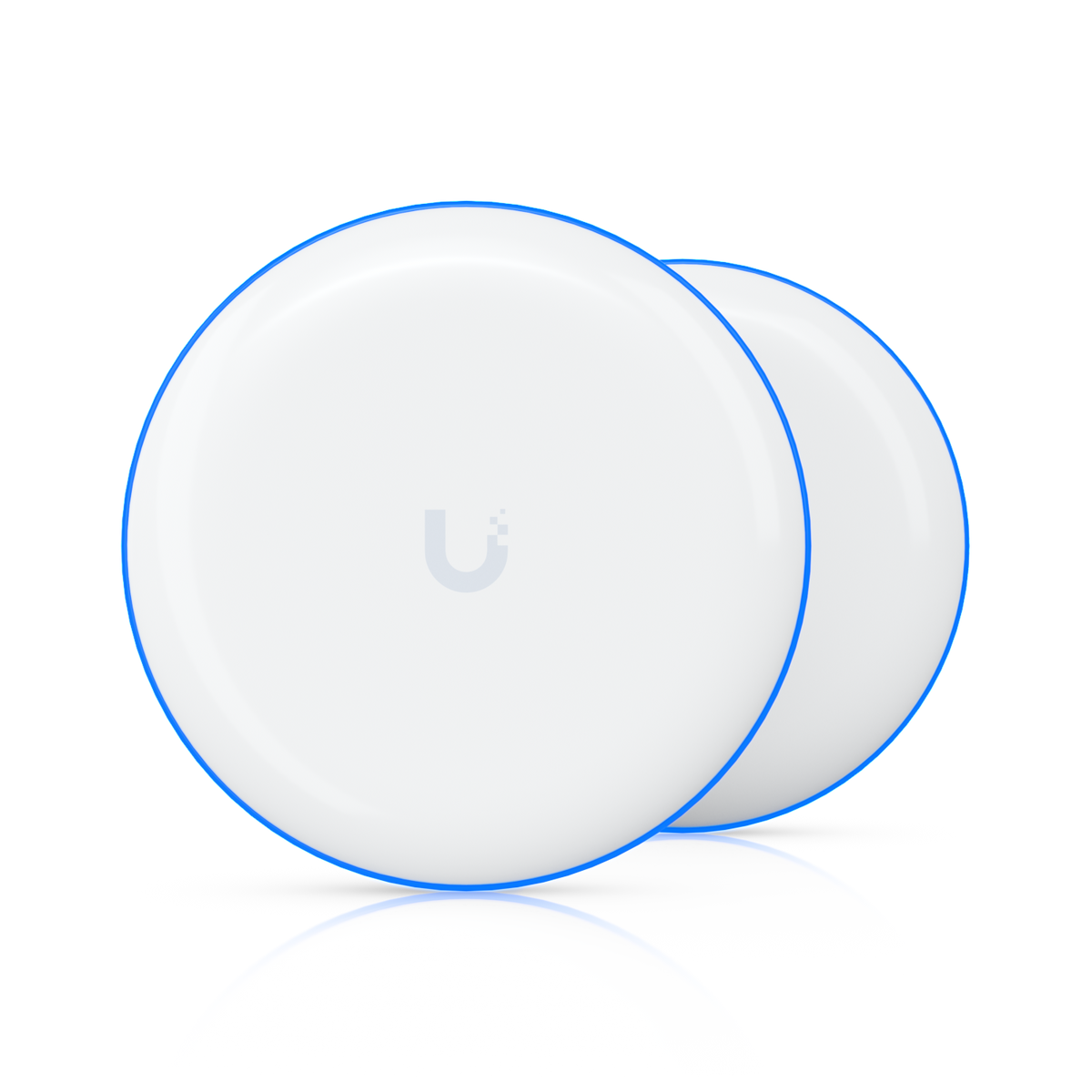 White circular wireless access points with blue rim and u by ubiquiti logo for ubiquiti ubb 60ghz building-to-building bridge