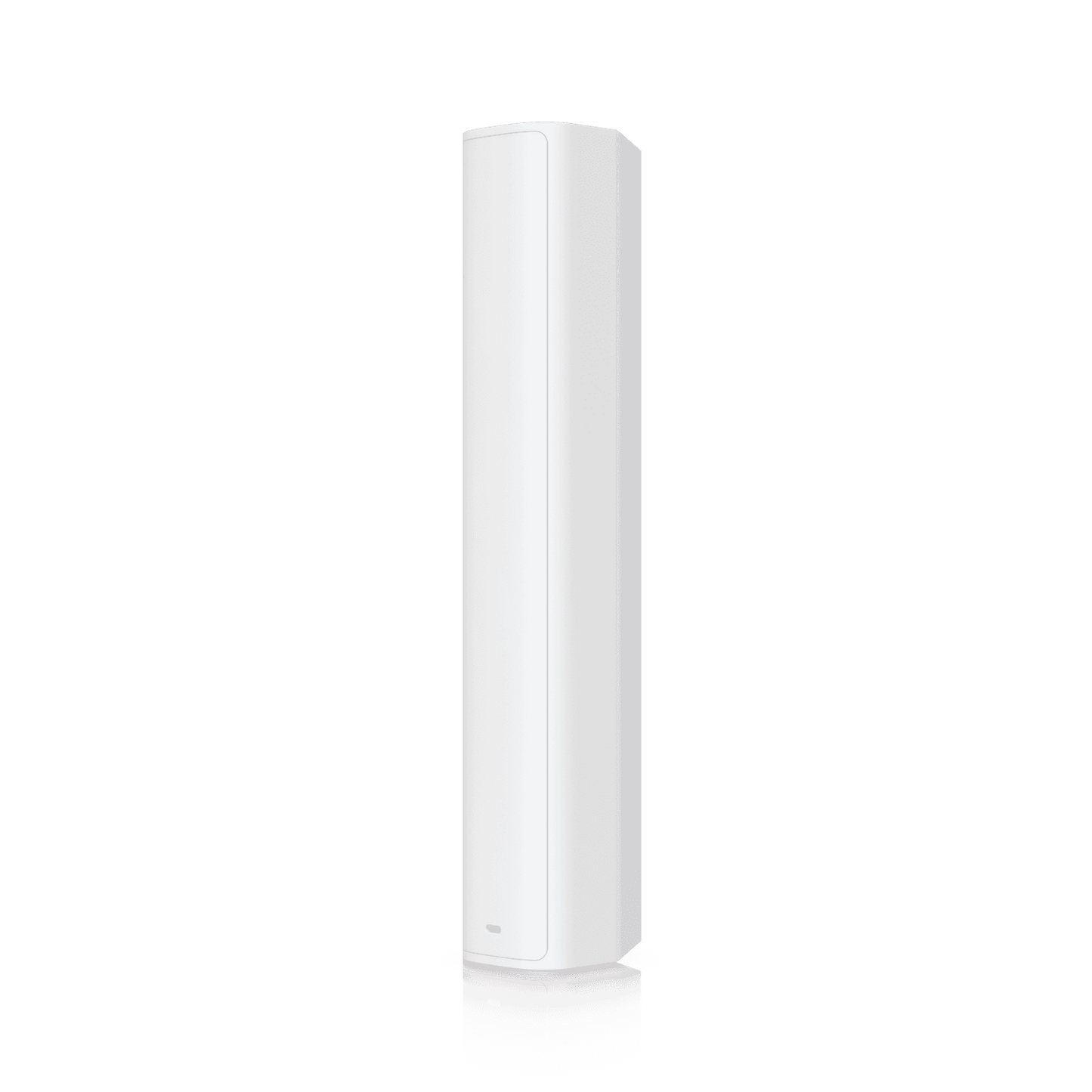 White cylindrical tower fan with sleek minimalist design and smooth plastic finish shown for ubiquiti usl-glassbreak-us security sensor