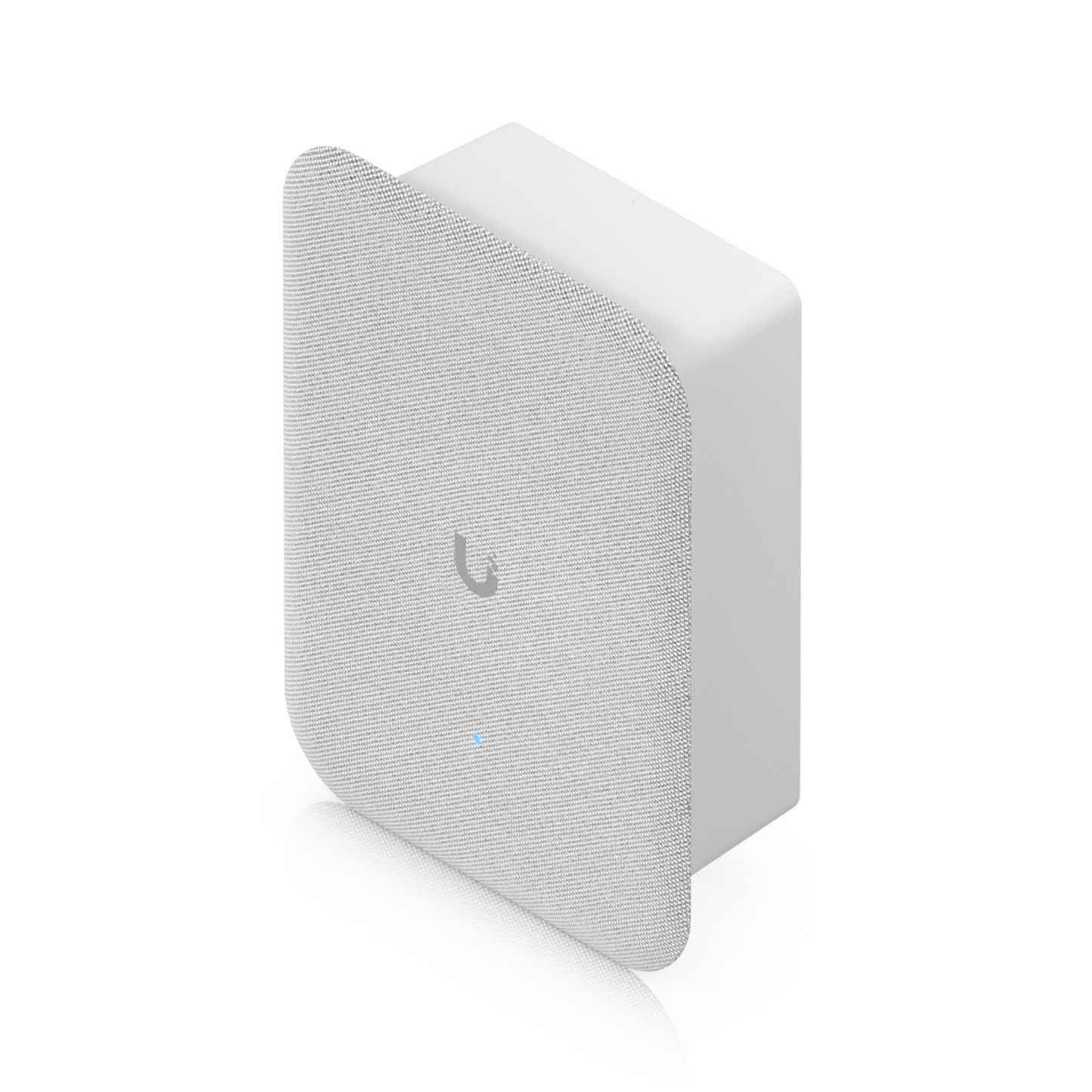 White mesh-covered ubiquiti up-ai-speaker wireless access point with sleek modern design and subtle branding