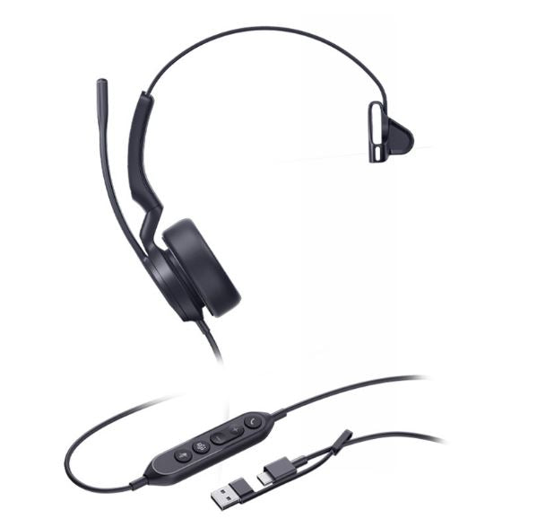 Yealink UH44-M-UC-CA | UH44 Mono USB Headset, USB-C/A, Teams Certified, Dual NC Mics, Busylight