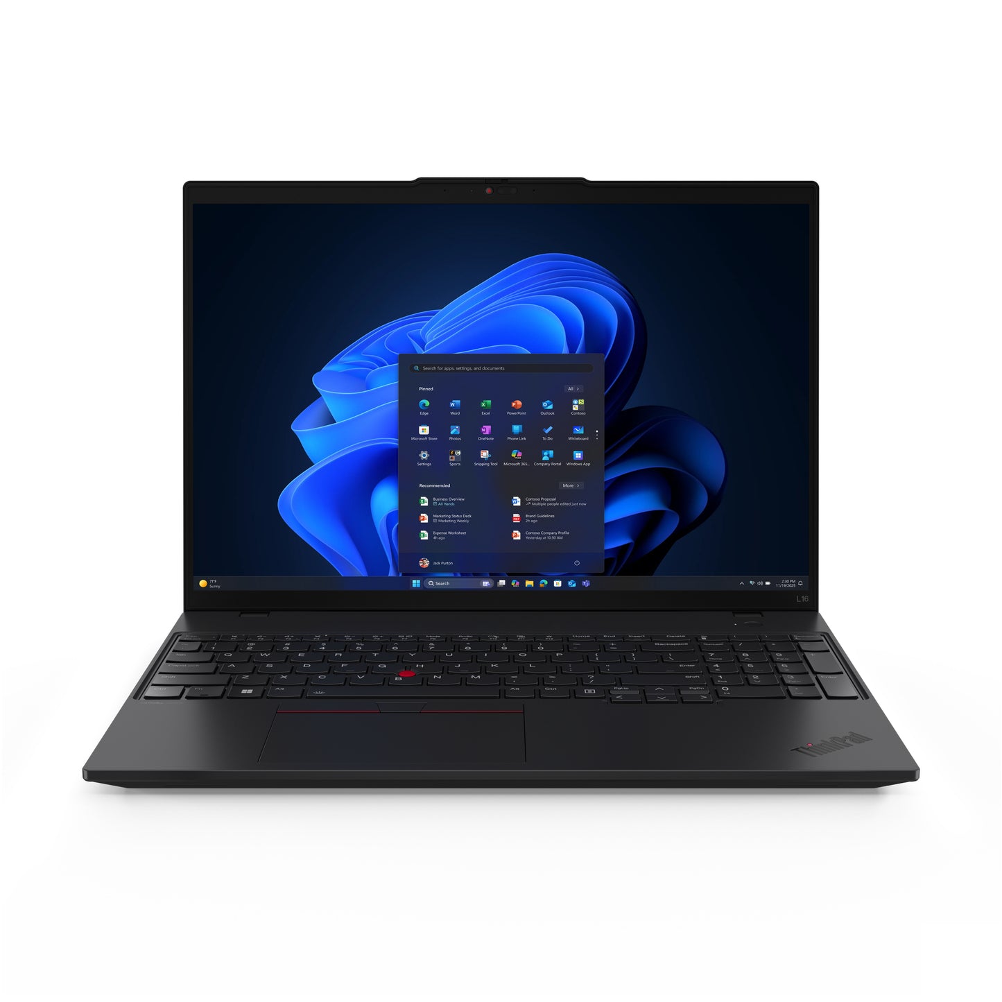 Black Lenovo ThinkPad L16 Gen 2 laptop with red trackpoint